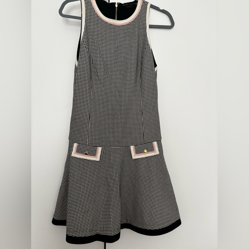 Alice + Olivia Houndstooth Dress with Pink Trim